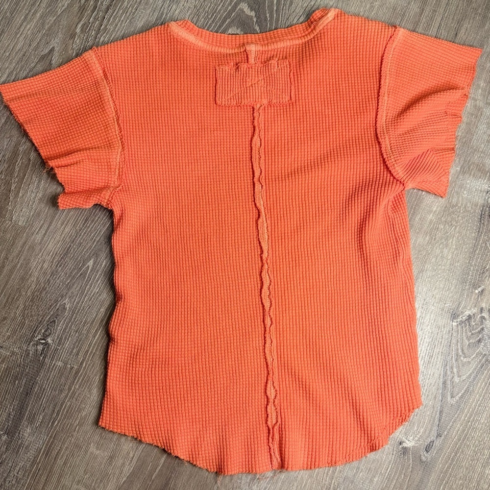 Free People We the Free What's Up Baby Waffle Tee T-Shirt XS Orange - Picture 3 of 9